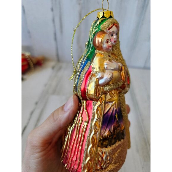 Vintage Virgin Mary Jerusalem Bethlehem grilled glitter glass ornament Xmas tree - Picture 8 of 11